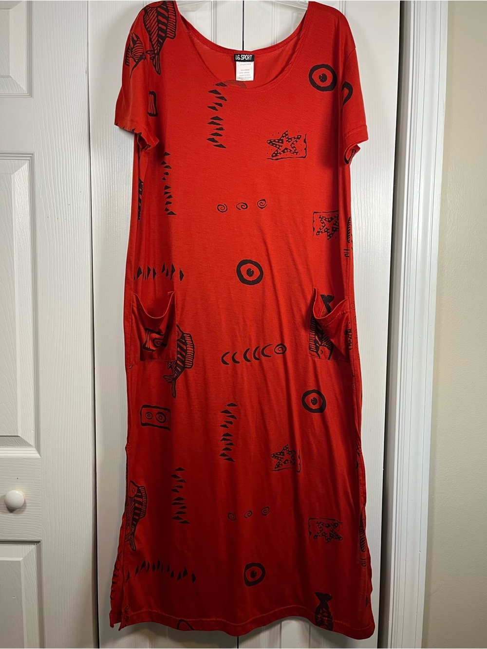 Vintage! Red Beach/cover up Dress with Black nautical Print